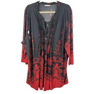 Serengeti Womens Tunic Top 3X Paisley Artsy Boho Pleated Pullover Pintuck Blouse